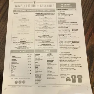 Wine and cocktail menu