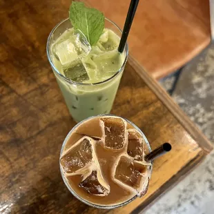 Coconut matcha + dirty chai