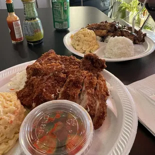 Chicken Katsu and chicken teriyaki plates. Large plates serve one person, I feel full and couldn&apos;t finish the plate!
