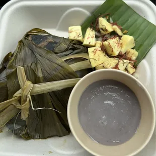 Pork laulau with ulu limu poke and fresh poi