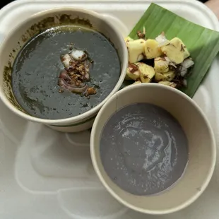 Squid luau with ulu limu poke and fresh poi