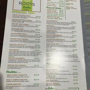 Breakfast, lunch, and kids' menu