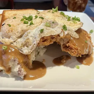 Chicken friend steak and eggs