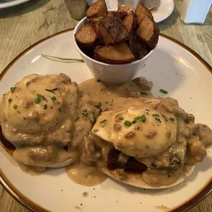 Scrapple Benedict with sausage gravy!