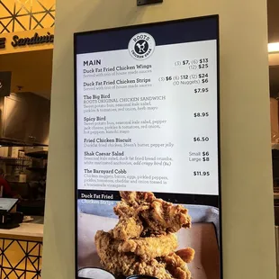 chicken wings and fried chicken, menu