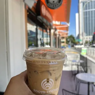 Iced honey cream latte with oat milk