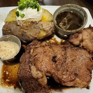 Prime rib and loaded baked potato