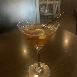 Old fashioned served in a martini glass