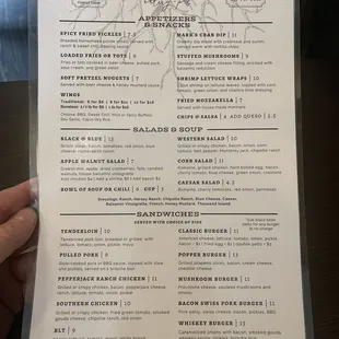 Appetizers, salads and sandwiches