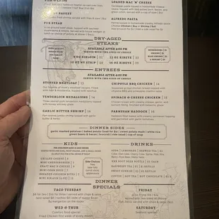 Pasta, entrees, specials