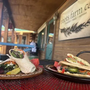 two plates of food on a table