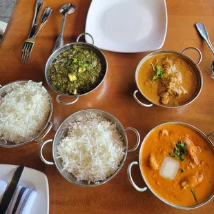 Saag Paneer, Lamb Korma and Butter Chicken