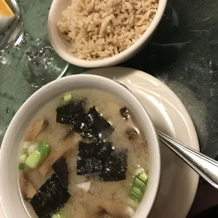 Miso Mushroom Soup and side of brown rice - comfort food at its best