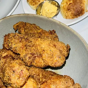Duck fat fried chicken with biscuits