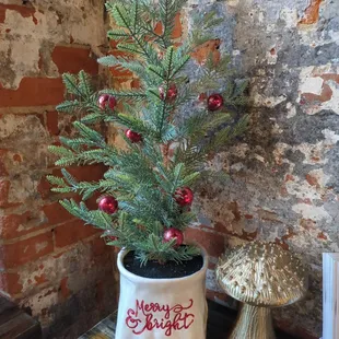 Cute decorations all over the store. Beautiful mushroom &amp; Christmas tree!