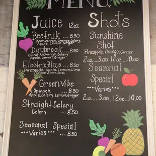 a menu on a blackboard