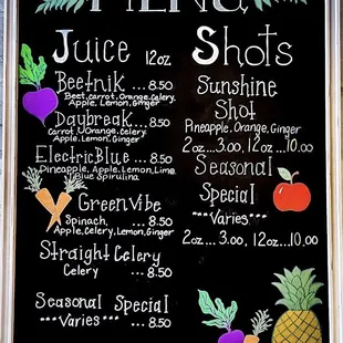 Juice Menu