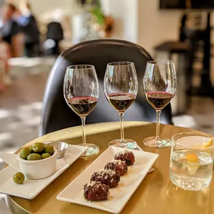 Cabs r here (Cabernet Sauvignon).   Prosciutto wrapped dates blue chs &amp; pecan   Castelvetrano Olives