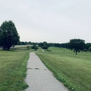 The trails and the Lincoln skyline in the background