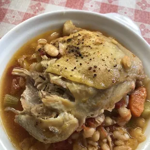 Baked Chicken over beans.