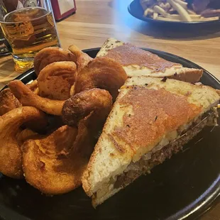 Animal style patty melt with sidewinder fries.