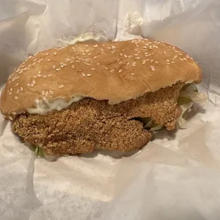 a chicken sandwich on a bun
