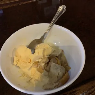 My ice cream and peach cobbler. It was delicious and I loved the big bowl