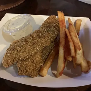 Catfish and fries going home from my friend's dinner