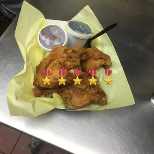 Chicken with collard greens and baked beans