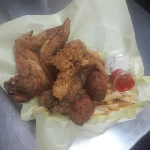 Chicken prawns and fries