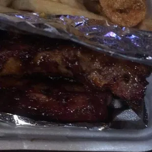 BBQ Ribs prawns and fries