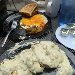 The biscuits and gravy with 2 eggs. So good! This was a share plate and so the eggs are already moved off.