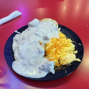 Biscuits and Gravy with scrambled eggs