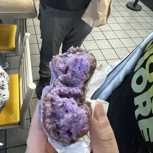 Ube cake donut cross section