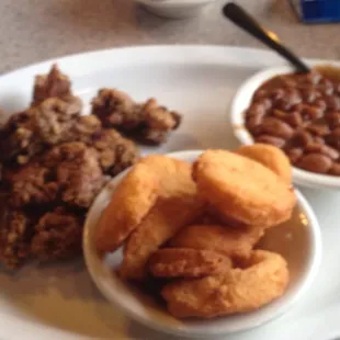 Fried Chicken Livers ($7.49) with Fried Squash (so/so) and Pintos (under seasoned)