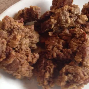 Tight view of the Chicken Livers - also with a great crusty exterior, tender inside.