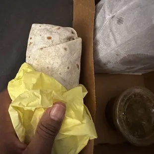 Jr Burrito size. Pretty filling for someone who can&apos;t finish a regular size burrito.
