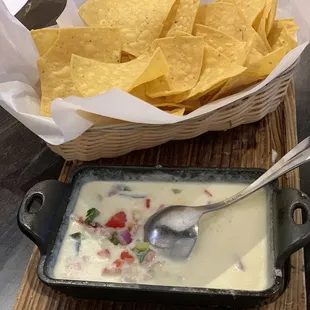 Best white queso dip I've ever had. Chips close to worst.