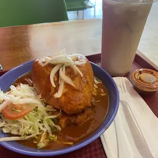 Torta Ahogado with horchata