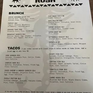 Brunch menu