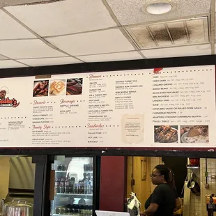 a menu on the wall