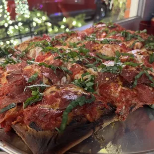 Spicy Salami and Basil Pizza