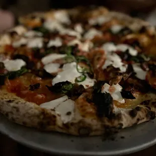 a closeup of a pizza on a plate