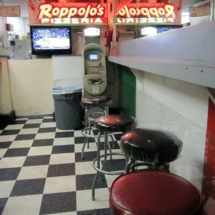 a row of stools in a diner