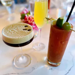 Espresso Martini, Mimosa, Bloody Mary