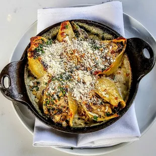 Stuffed Shells: Bay Scallop, Shrimp, Mushroom, Bechamel. $18