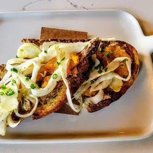 Crostini: Chicken Liver Mousse, Dried Apricot, Pickled Fennel. $10