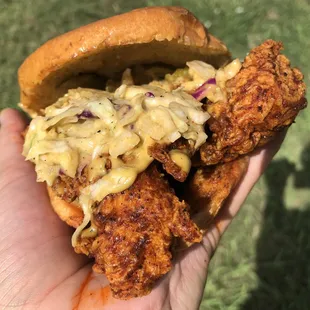 Extra hot chicken sandwich with avocado sauce goodness!