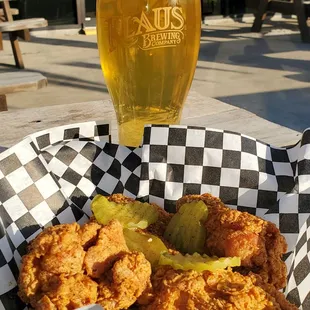 Wings plate and beer at Klaus Brewery