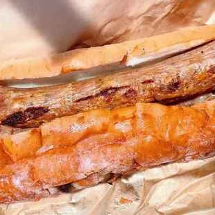 Nuernberger Bratwurst on a French Roll